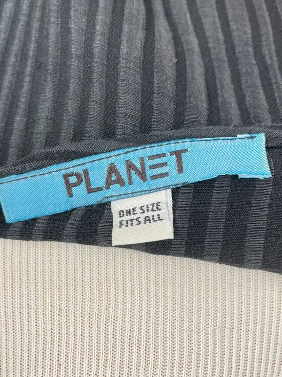 Planet by Lauren G 50% Linen 50% Silk Black Ribbed Boxy Top OS - Picture 4 of 7